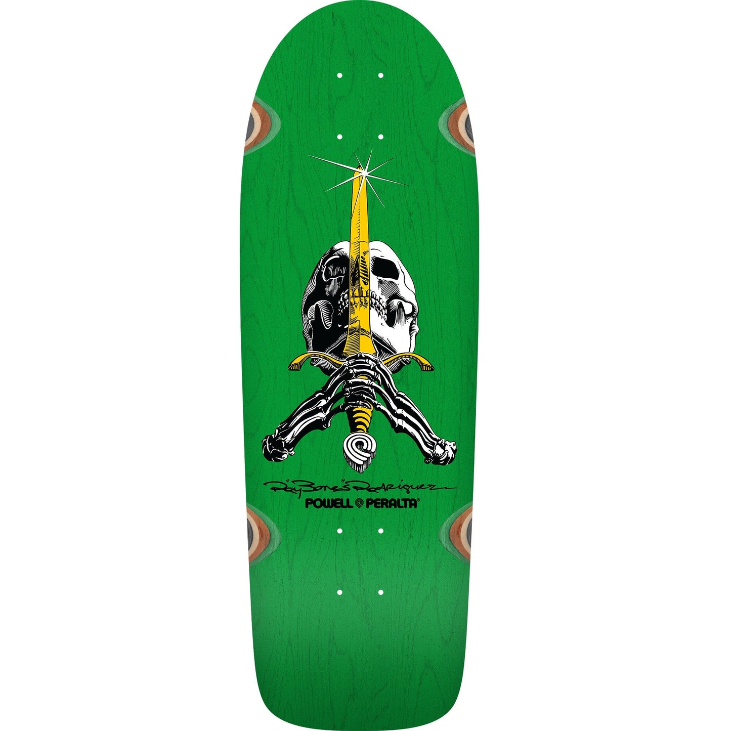 Powell Peralta OG Ray Rodriguez Skull & Sword Reissue Skateboard Deck - 10″ Green Stain