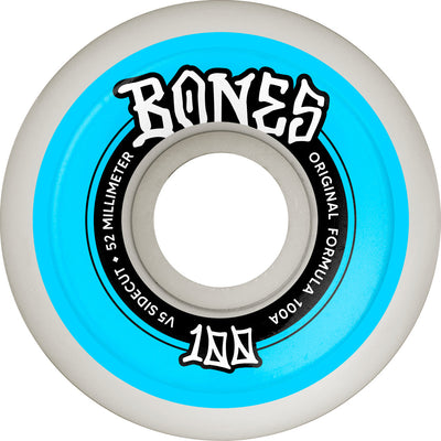 Bones OG 100's Original Formula V5 Sidecut 52mm 100a Wheels - White (Set of 4) - X747X