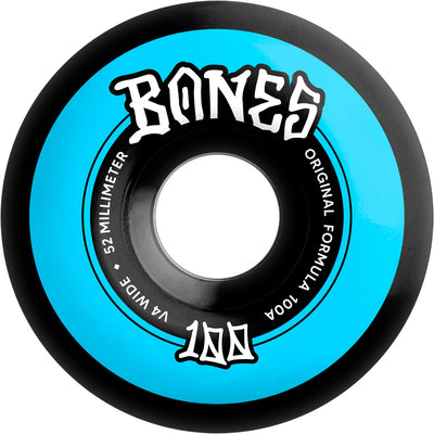 Bones OG 100's Original Formula V4 Wide 52mm 100a Wheels - Black (Set of 4) - X747X