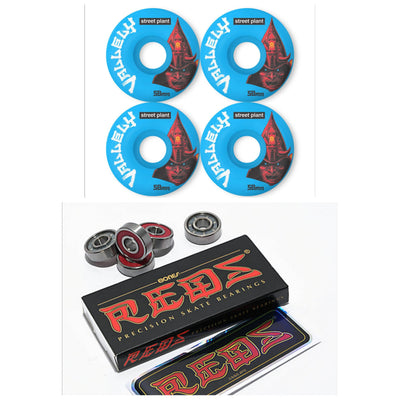 Street Plant Mike Vallely "Samurai" 58mm 101a Skateboard Wheels + Bones Reds Bearings - X747X