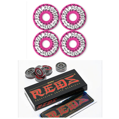 Street Plant "Street Scoundrels" 52mm 101a Skateboard Wheels + Bones Reds Bearings - X747X