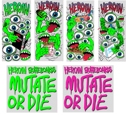 Heroin Mutate Or Die 6x Sticker Pack