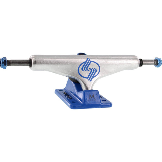 Silver M-Class Hollow Skateboard Trucks 8.5″ - Polished/Blue (Set of 2)