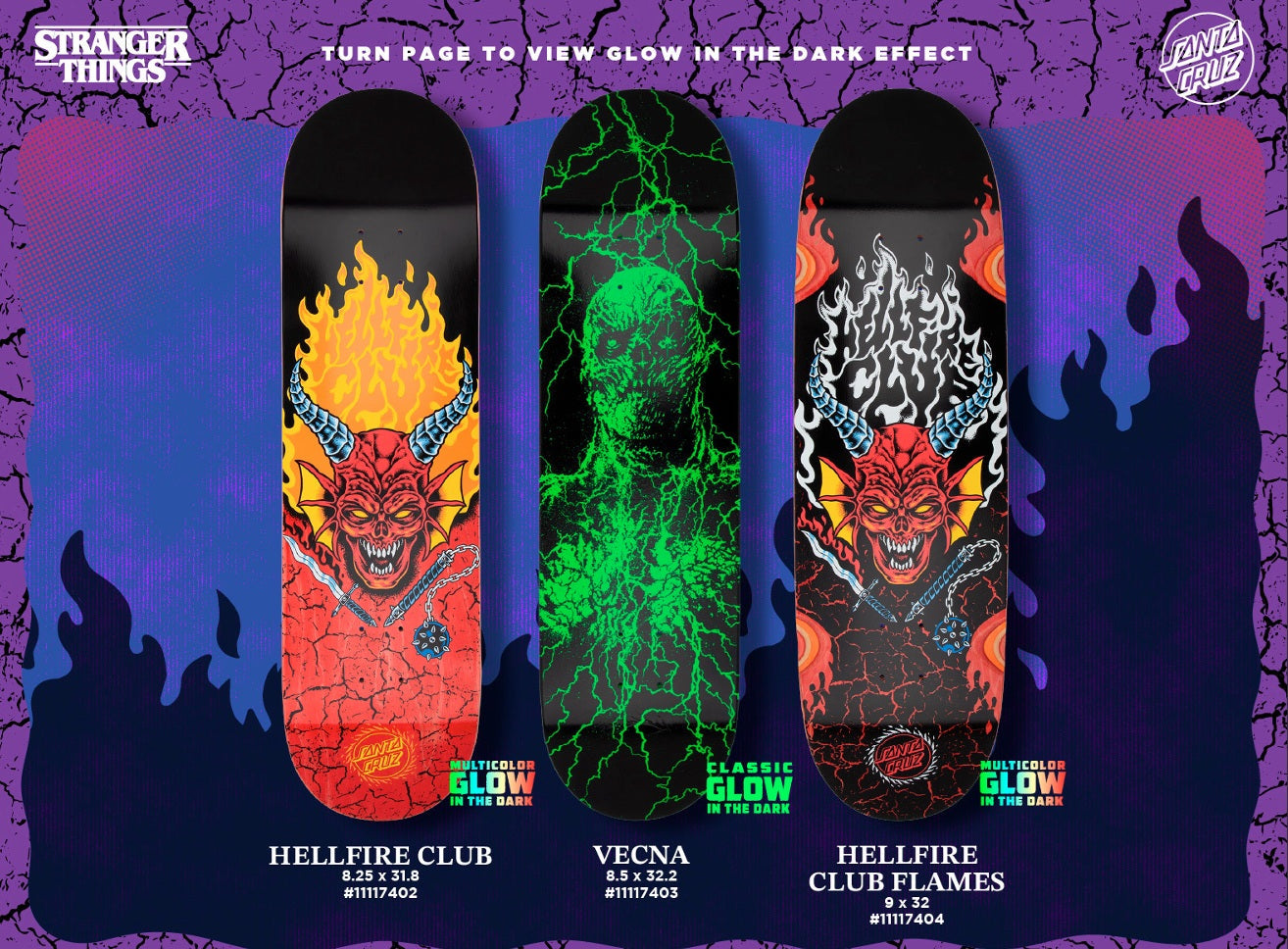 SANTA CRUZ x STRANGER THINGS HELLFIRE CLUB FLAMES 9" COMPLETE SKATEBOARD - X747X