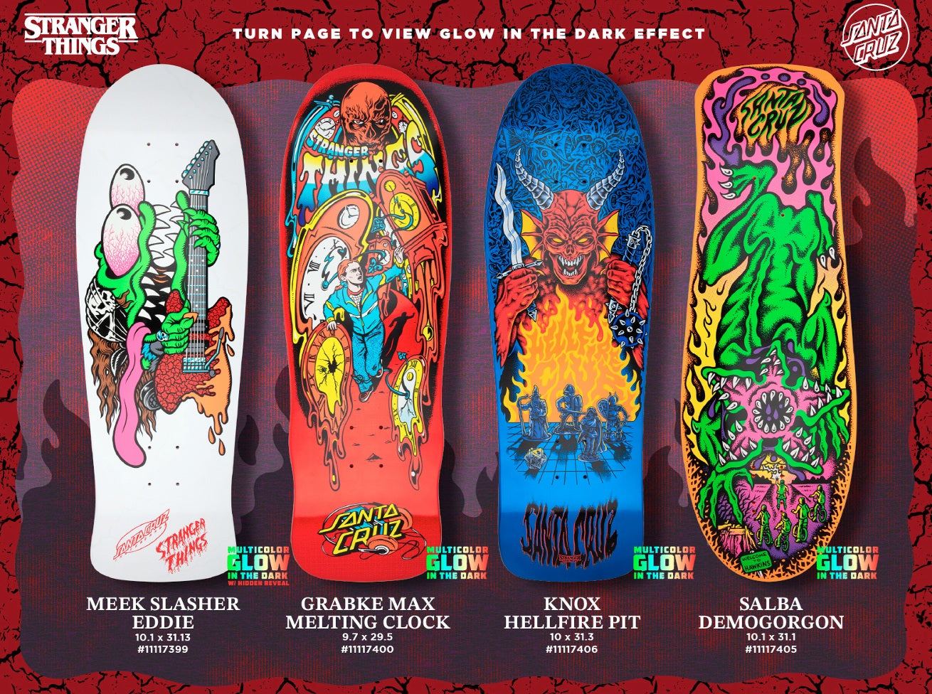 SANTA CRUX x STRANGER THINGS GRABKE MAX MELTING CLOCK 9.7" COMPLETE SKATEBOARD DECK - X747X