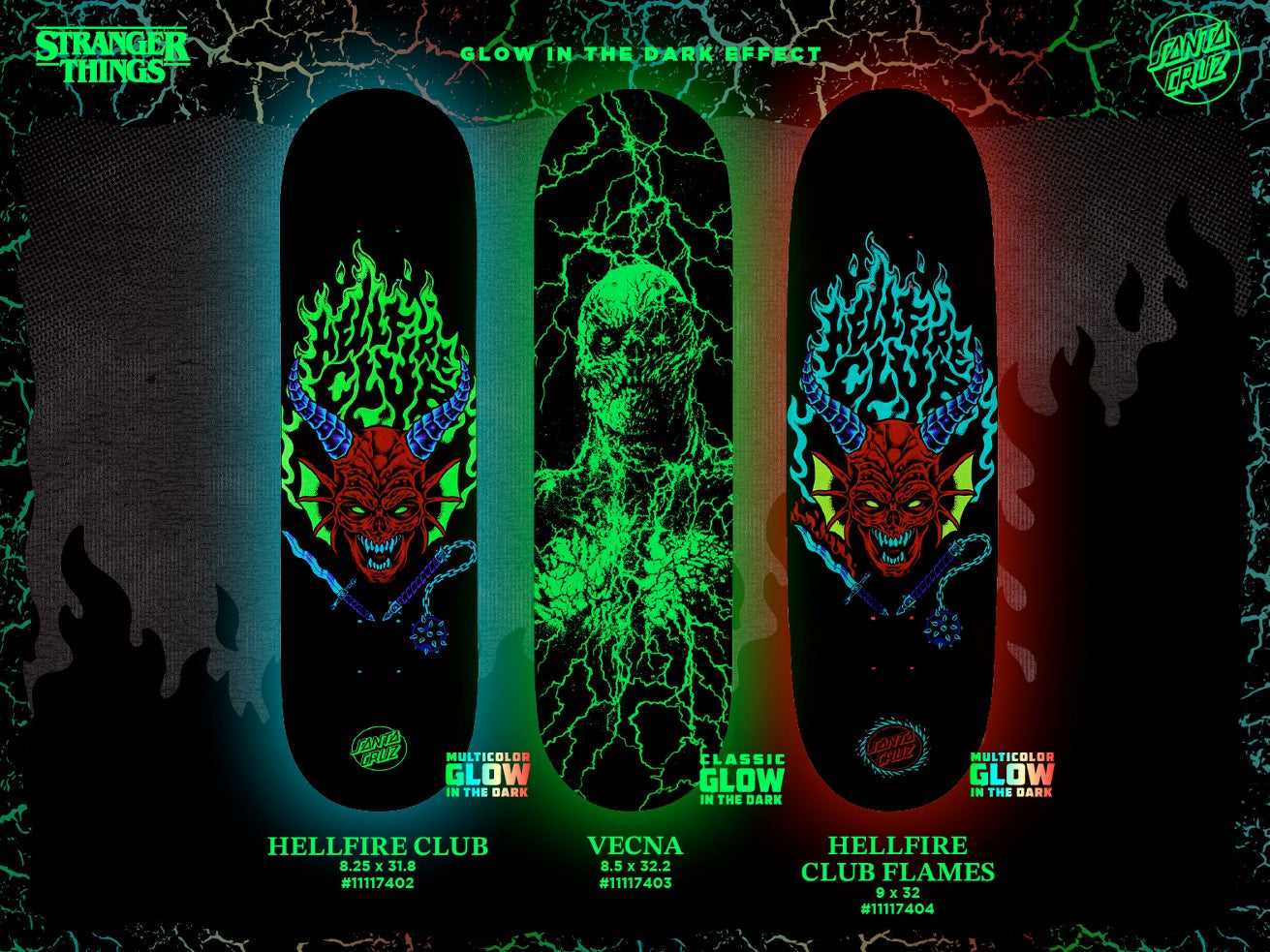 SANTA CRUZ x STRANGER THINGS HELLFIRE CLUB FLAMES 9" COMPLETE SKATEBOARD - X747X