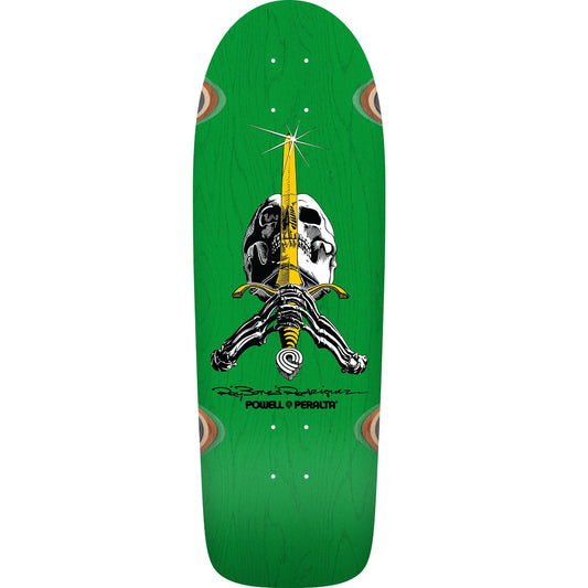 Powell Peralta OG Ray Rodriguez Skull & Sword Reissue Skateboard Deck - 10″ Green Stain