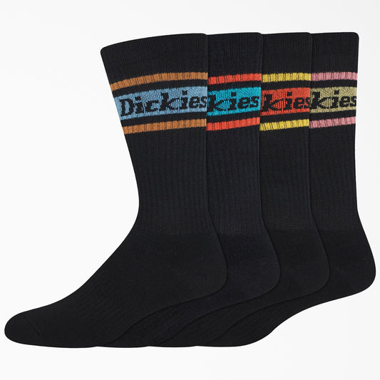 Dickies 4-Pack Skate Rugby Strip Crew Socks - Black (BSN) - X747X