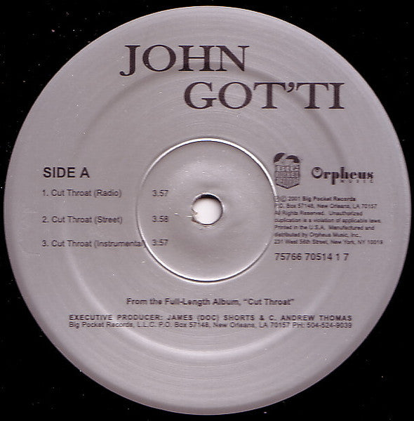 John Got'ti – Cut Throat / Put It On Me / Scarred 12" Vinyl LP Record *Sealed 2001 Release*