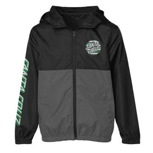 Santa Cruz Strip Stripe Dot Hooded Windbreaker Youth Jacket- Black/Graphite - X747X