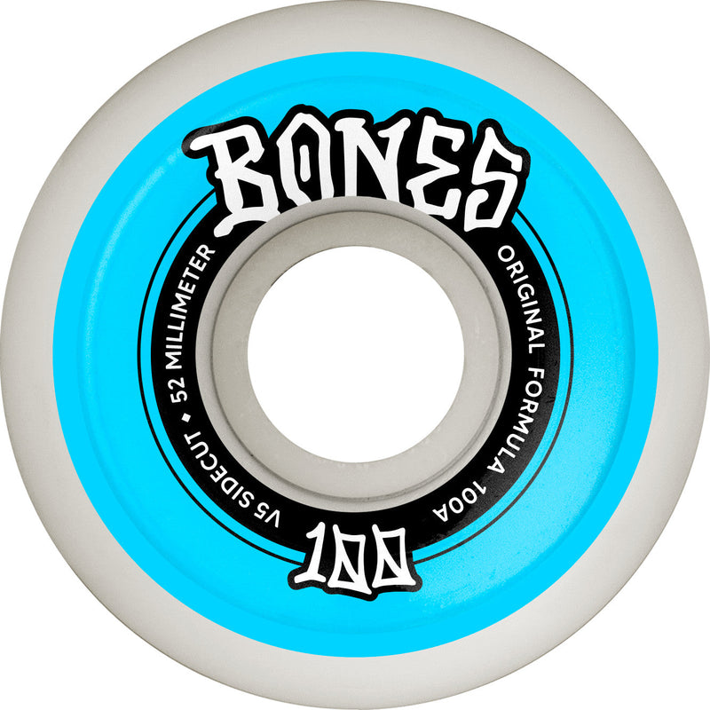 Bones OG 100's Original Formula V5 Sidecut 52mm 100a Wheels - White (Set of 4) - X747X