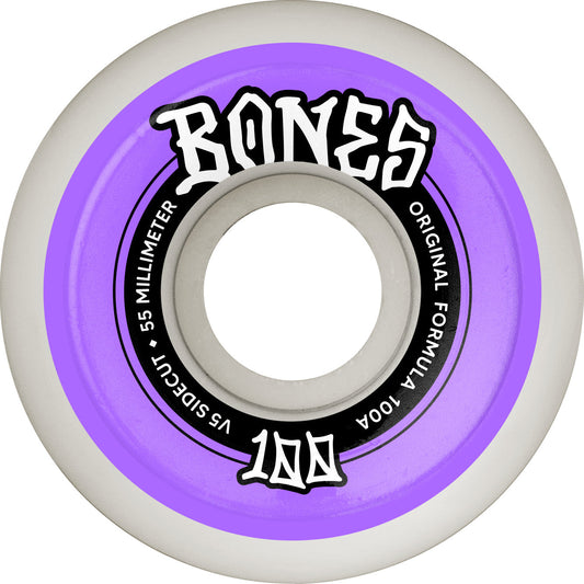 Bones OG 100's Original Formula V5 Sidecut 55mm 100a Wheels - White (Set of 4) - X747X