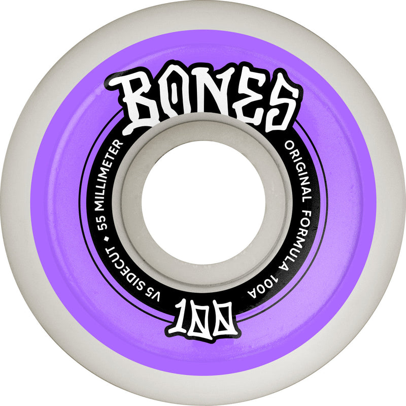 Bones OG 100's Original Formula V5 Sidecut 55mm 100a Wheels - White (Set of 4)